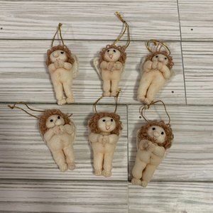 Vintage Handmade Hosiery Yarn Hair Angel Ornaments Lot Of 6